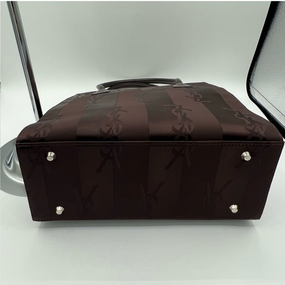 Yves Saint Laurent YSL Logo Brown Stripe Nylon Bag w/leather handles & COA - Picture 4 of 13